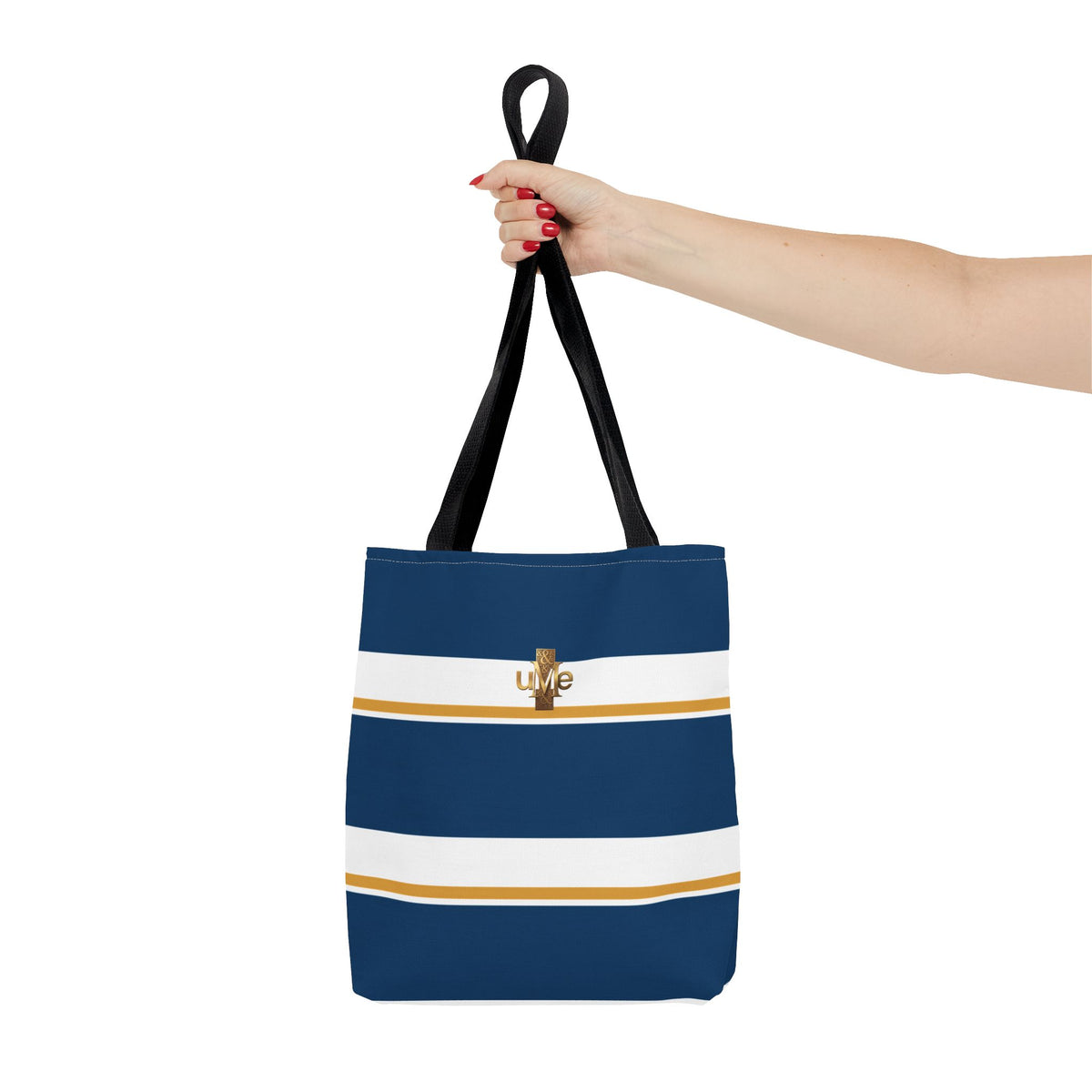 LIVE Cross Tote Bag — Navy & White Stripes with Gold Motif