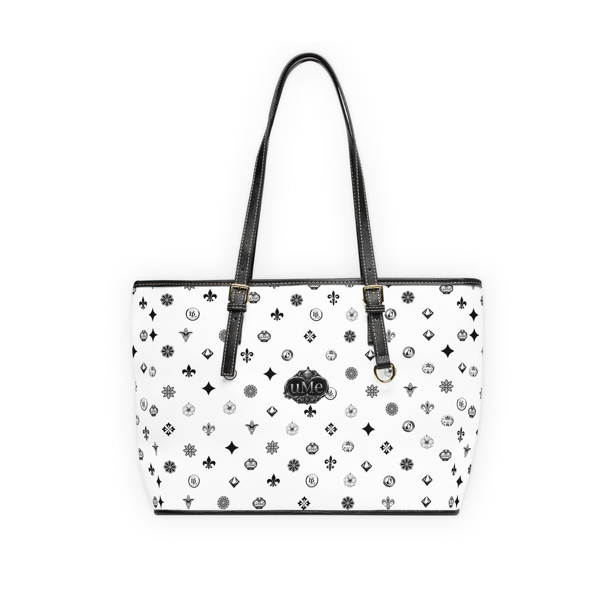 Monogrammed PU Leather Shoulder Bag — White Luxe Pattern Tote