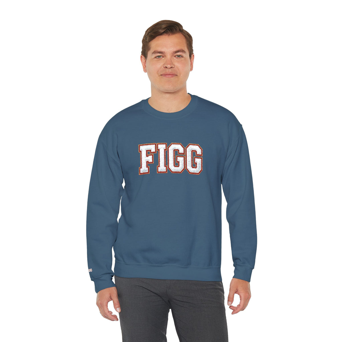 FFiGG Embroidered Collegiate Crewneck — Sport Grey, Black & More Colors