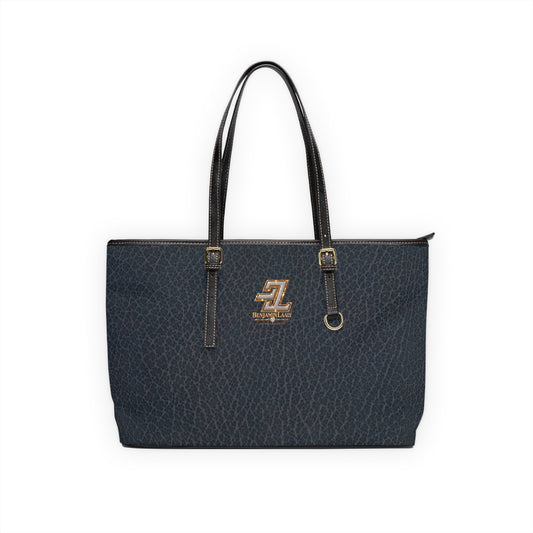 Charcoal Navy Crinkle Grain Monogram Tote Bag – BL Signature Distressed PU Leather Shoulder Bag
