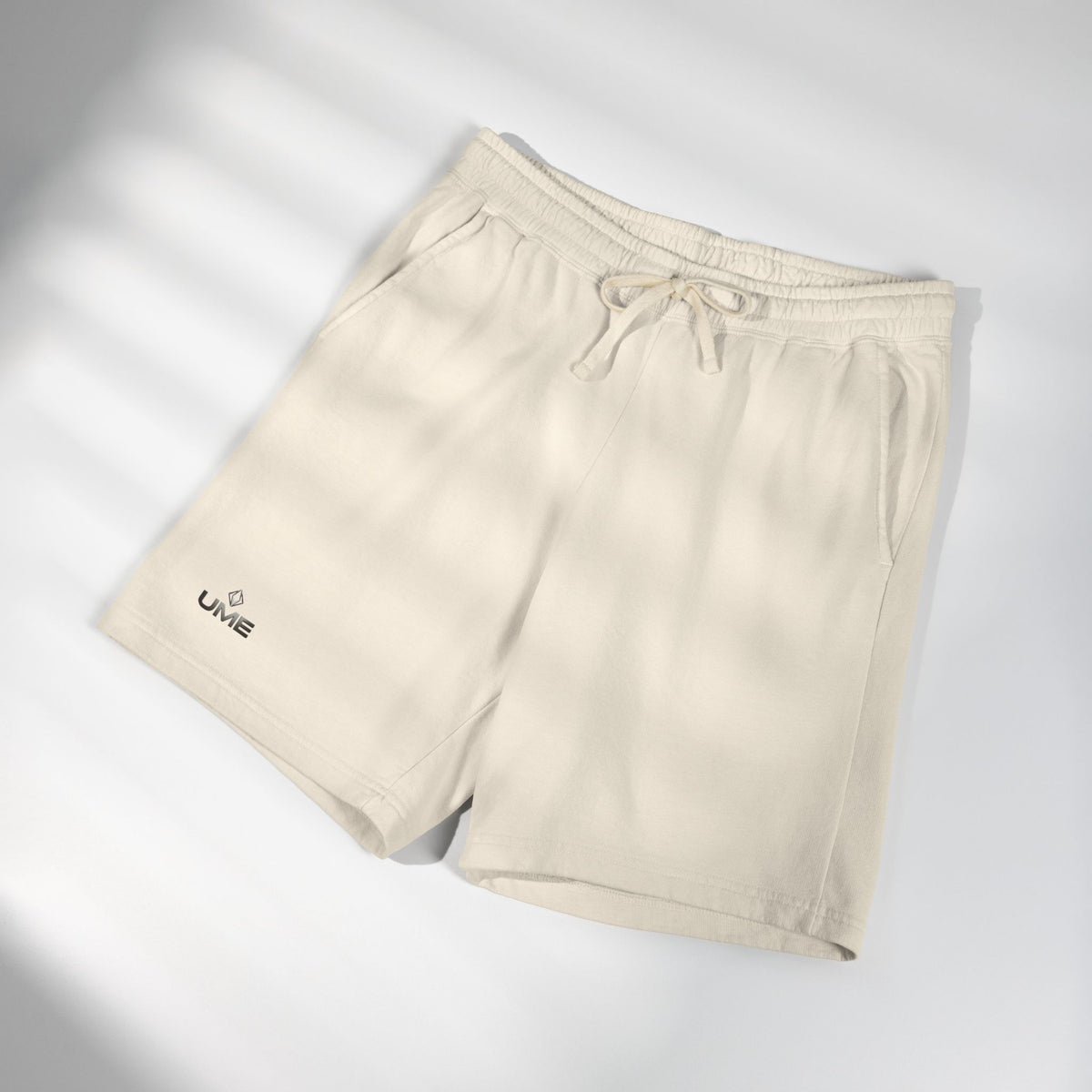 Fleece Sweat Shorts — Garment-Dyed UME Dark Grey Logo All-Over Print