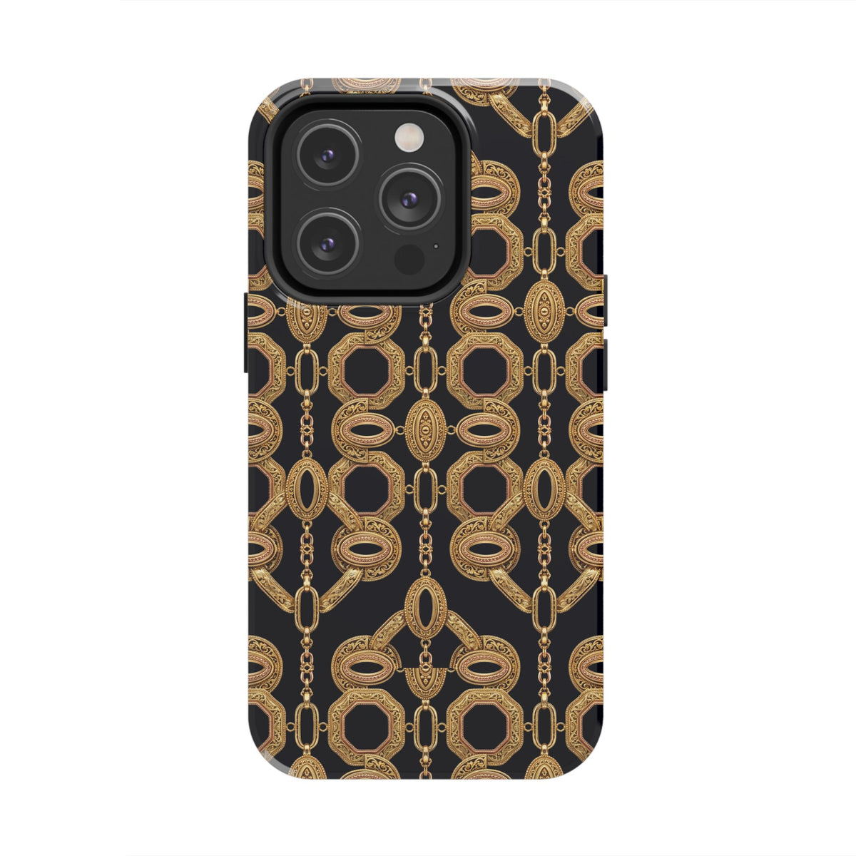 Gold Chain Phone Case — Black & Gold Ornate Chain All-Over Print Tough Cover