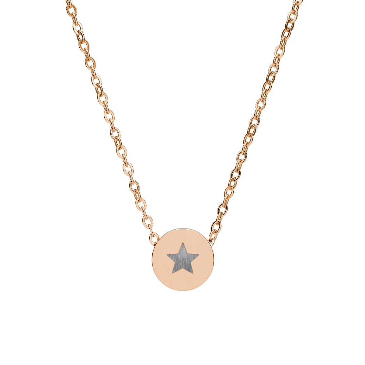 Star Disc Pendant Necklace — Mini Circle Charm in Gold & Steel