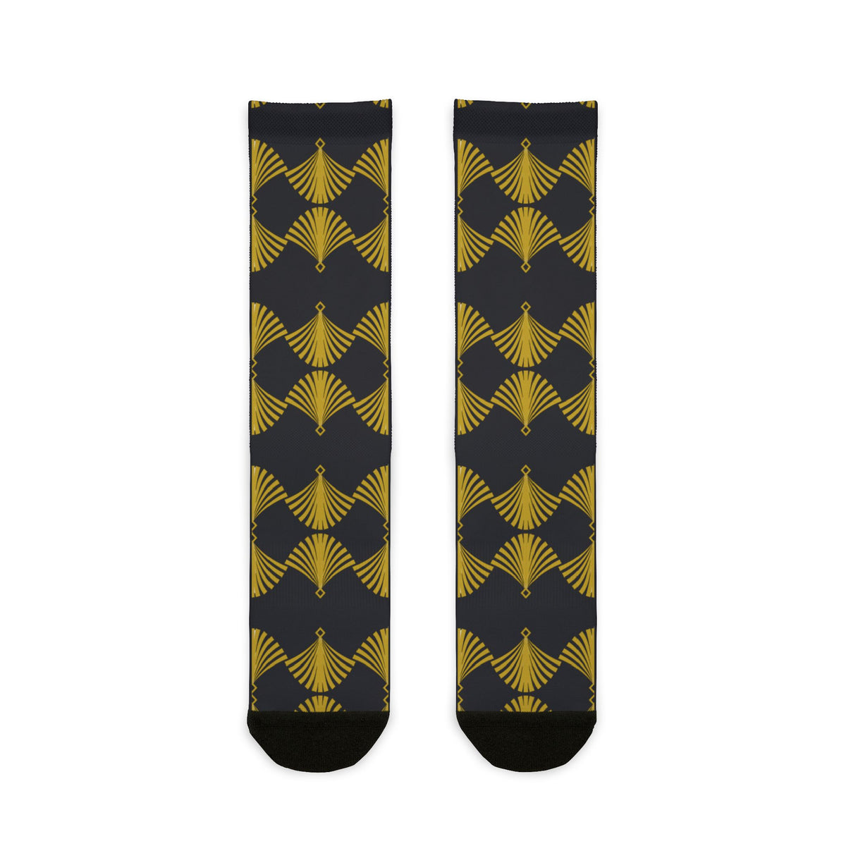 Crew Socks — Gold Art Deco Fan Print on Charcoal