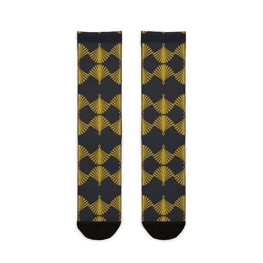 Crew Socks — Gold Art Deco Fan Print on Charcoal