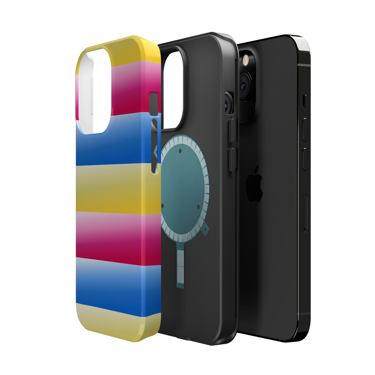 Striped Magnetic Impact-Resistant Phone Case — Colorful Pink Blue Yellow Protection