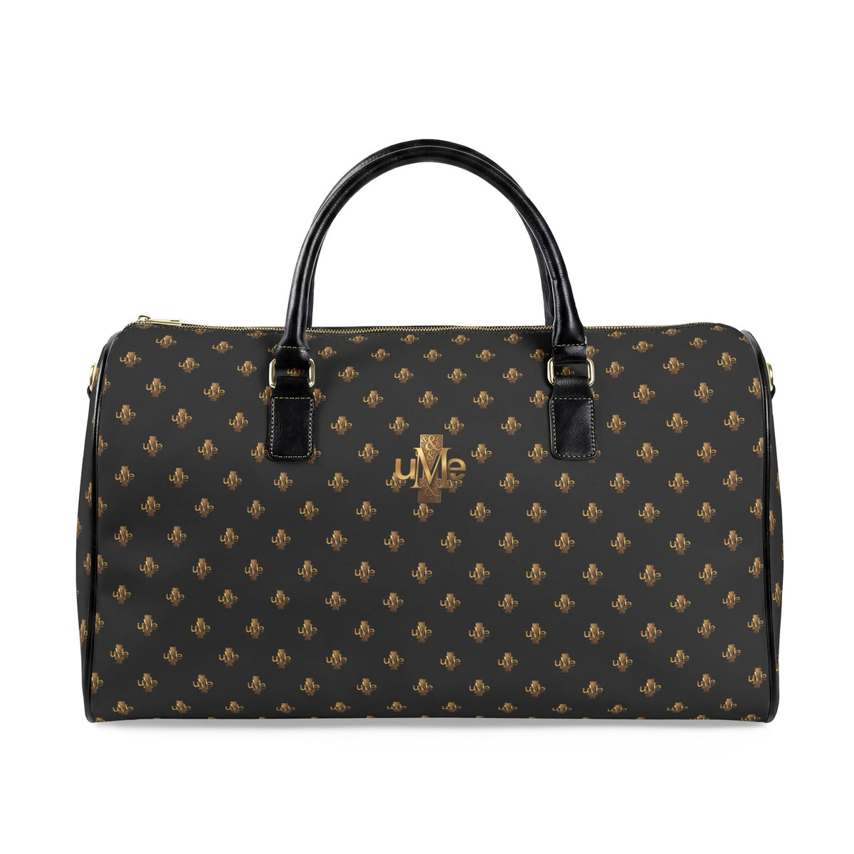 Faux-Leather Travel Bag UME Logo — Black and Gold Weekender
