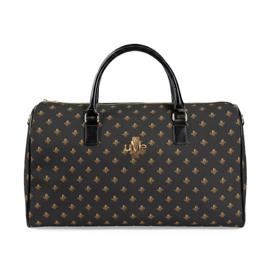 Faux-Leather Travel Bag UME Logo — Black and Gold Weekender