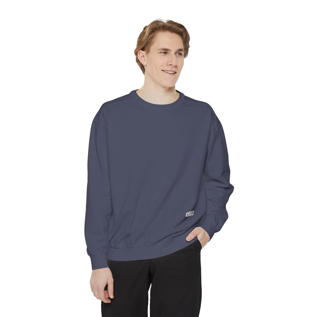 Garment-Dyed Crewneck Sweatshirt — Multi-Color Minimal Graphic