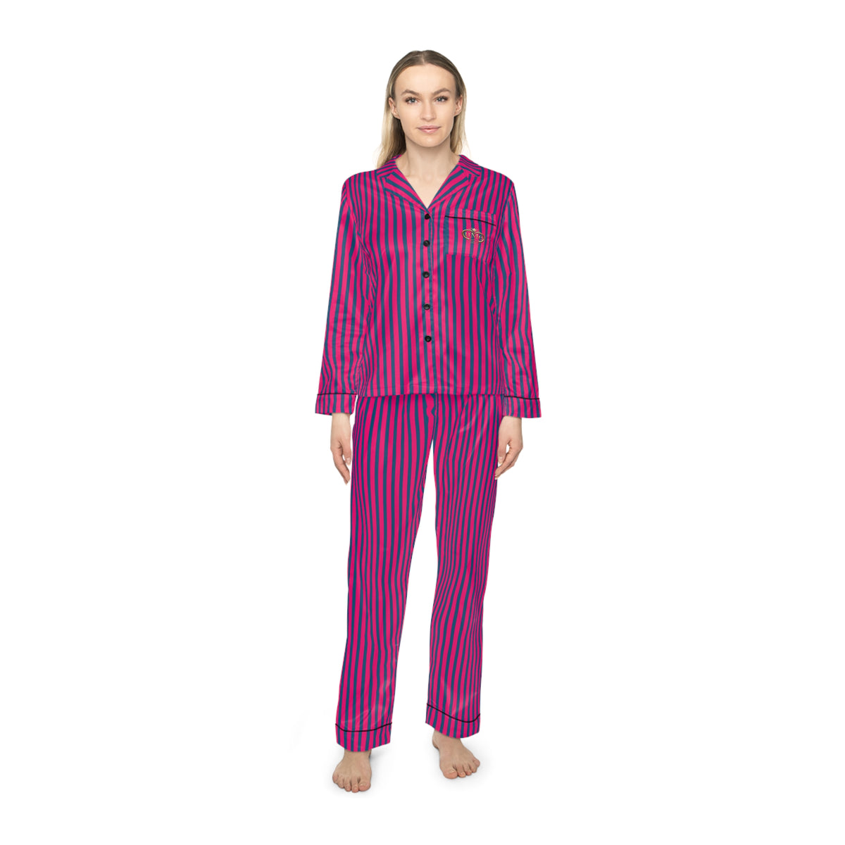 UME Striped Satin Women's Pajama Set — Hot Pink All-Over Print