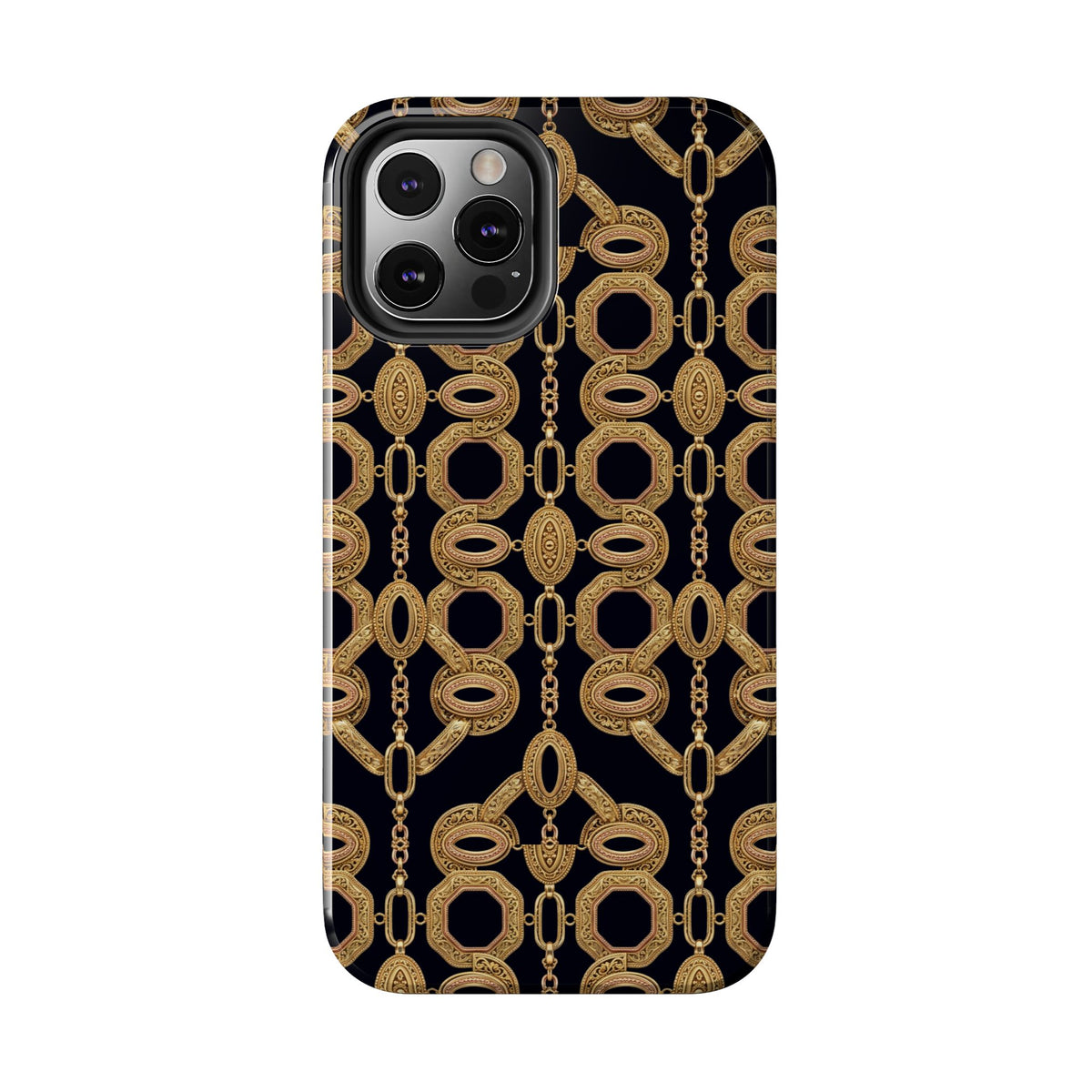 Gold Chain Phone Case — Black & Gold Ornate Chain All-Over Print Tough Cover