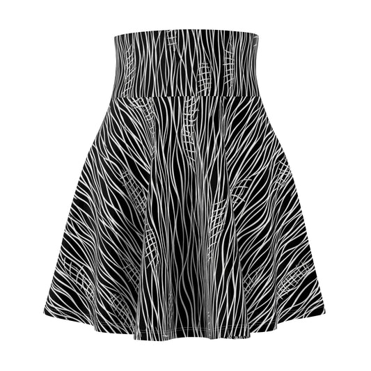 Skater Skirt — Monochrome Wavy Line All-Over Print