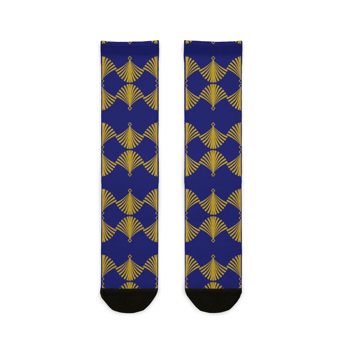 Crew Socks — Gold Art Deco Fan Print on Royal Blue