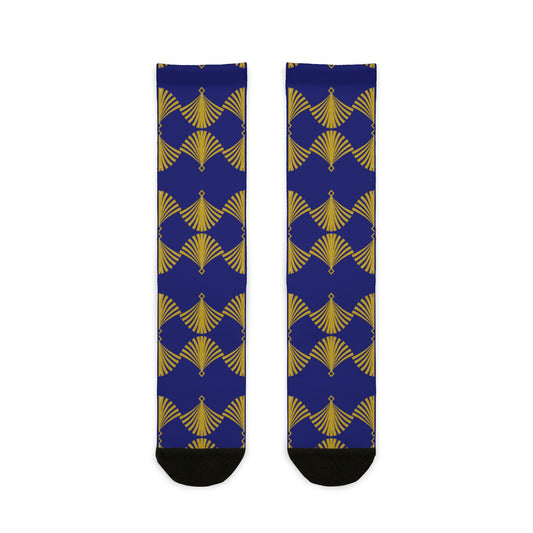 Crew Socks — Gold Art Deco Fan Print on Royal Blue