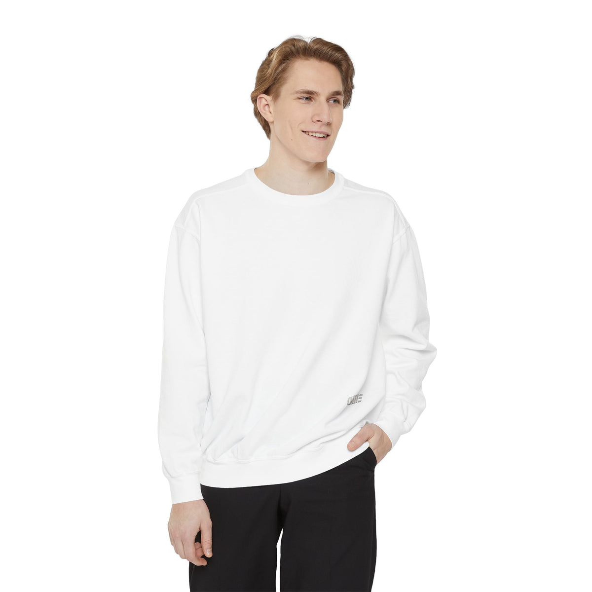Garment-Dyed Crewneck Sweatshirt — Multi-Color Minimal Graphic