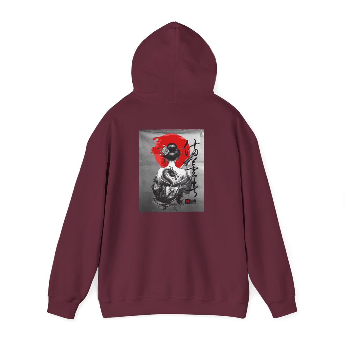 Samurai Poppy Hoodie — Japanese Ink Art Hooded Sweatshirt