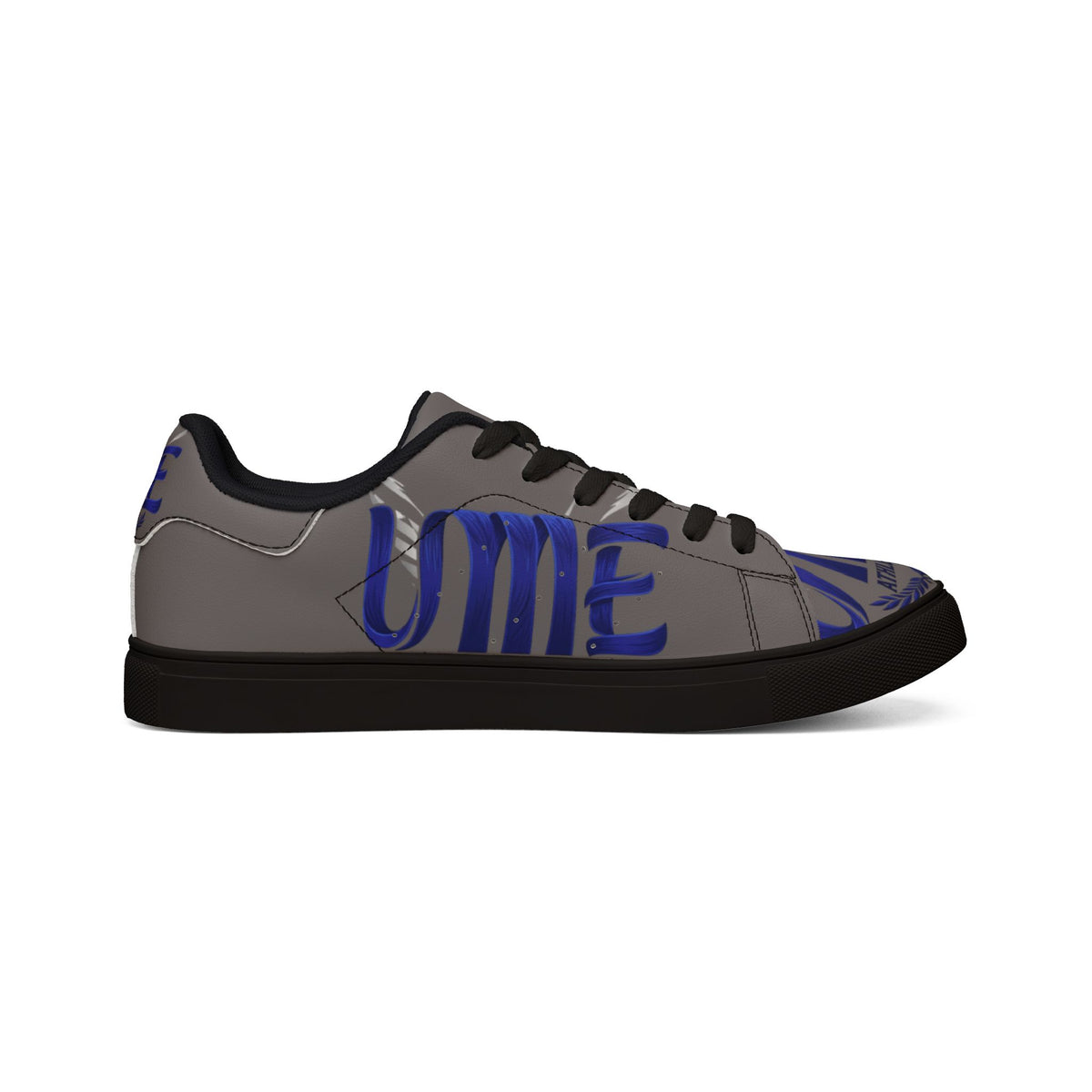 Leather Low-Top Sneakers — Grey & Blue Athletic Graphic