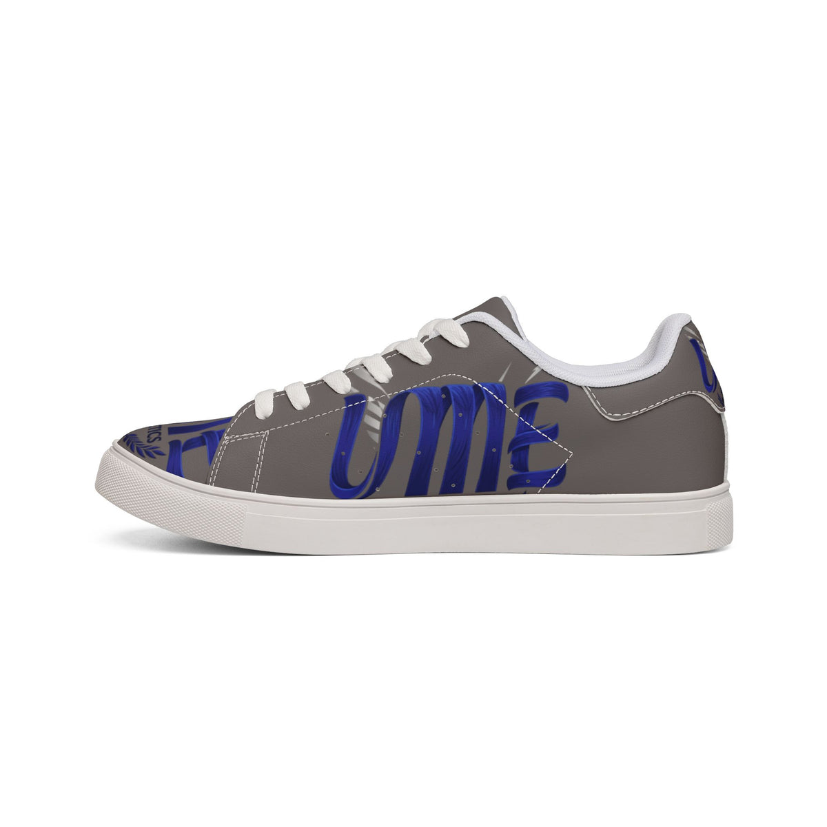 Leather Low-Top Sneakers — Grey & Blue Athletic Graphic