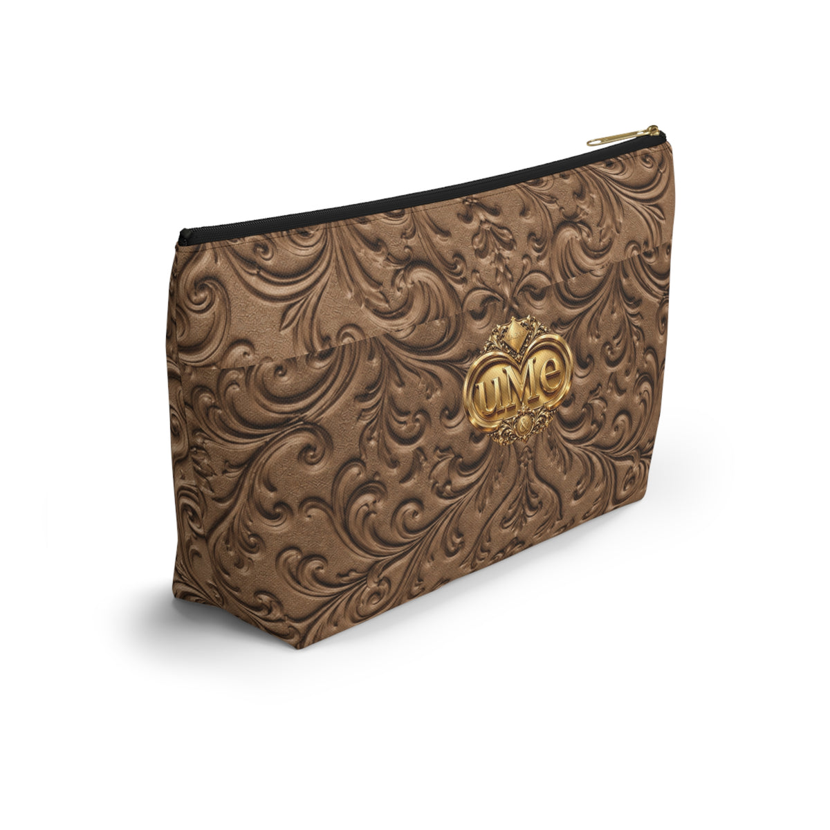 Brown UME Gold Crest Accessory Pouch — All-Over Print