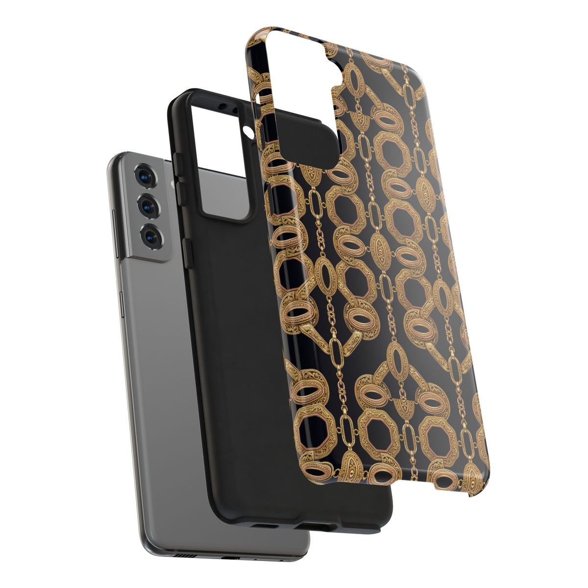 Gold Chain Phone Case — Black & Gold Ornate Chain All-Over Print Tough Cover