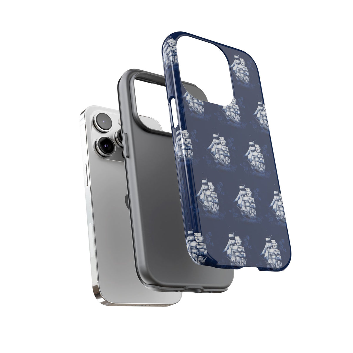 Navy Sailing Ship Phone Case — Navy Blue Vintage Nautical All-Over Print