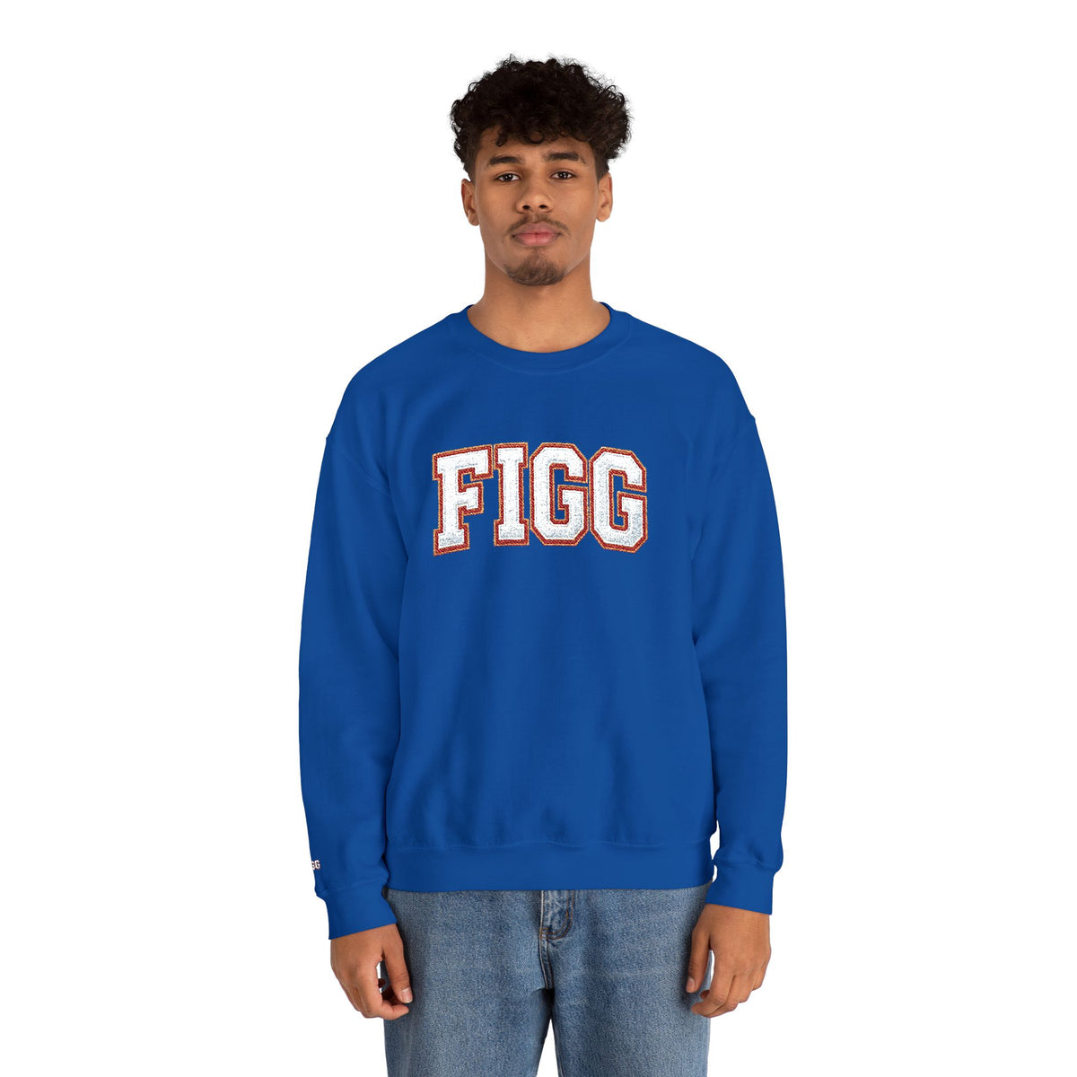 FFiGG Embroidered Collegiate Crewneck — Sport Grey, Black & More Colors