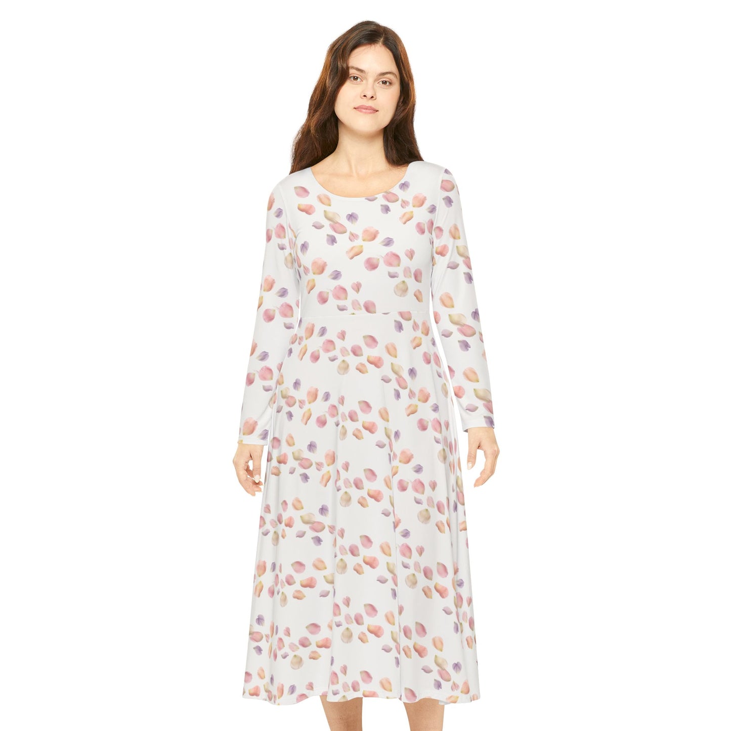 Floral Petal Long Sleeve Dance Dress – Pastel All-Over Print