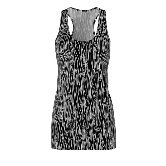Black & White Wave Racerback Dress — All-Over Print Athleisure Dress