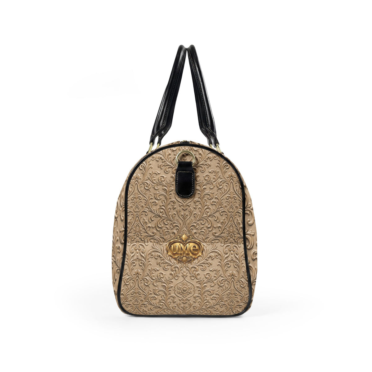 Beige Faux Leather Travel Bag — Ornate Scroll 'uMe' Weekender