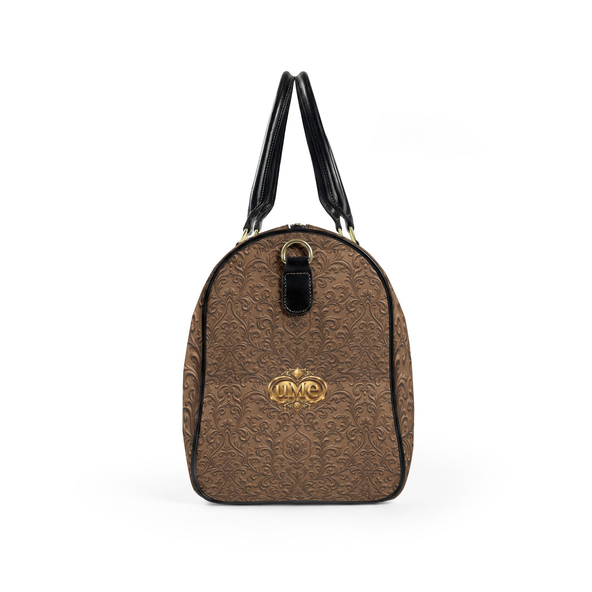 Brown Faux Leather Travel Bag — Vintage Scroll 'uMe' Weekender