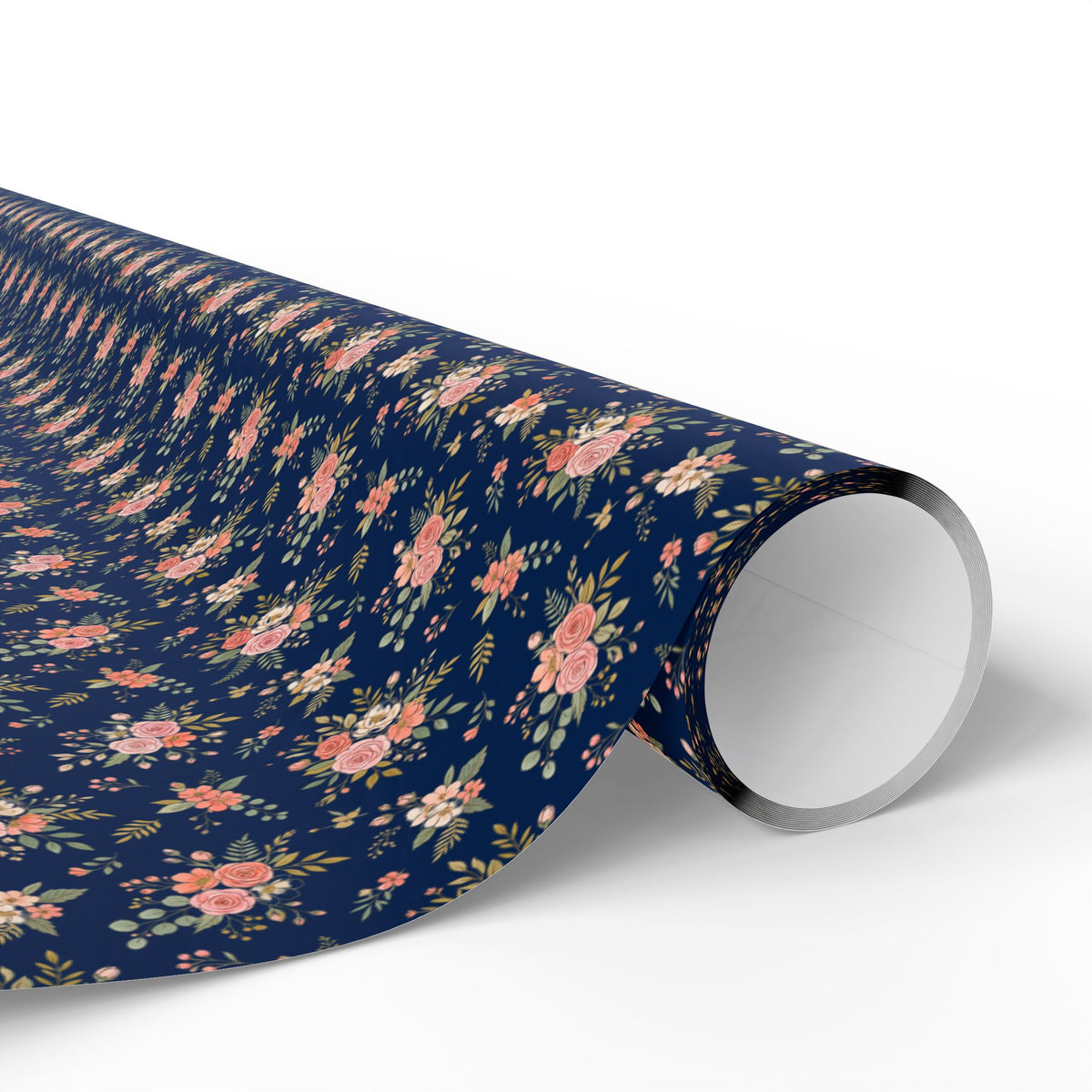 Floral Navy Wrapping Paper Roll — Vintage Rose Gift Wrap for Birthdays & Anniversaries