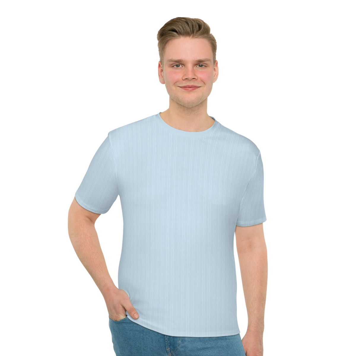 Light Blue Vertical Stripe T-Shirt — All-Over Print