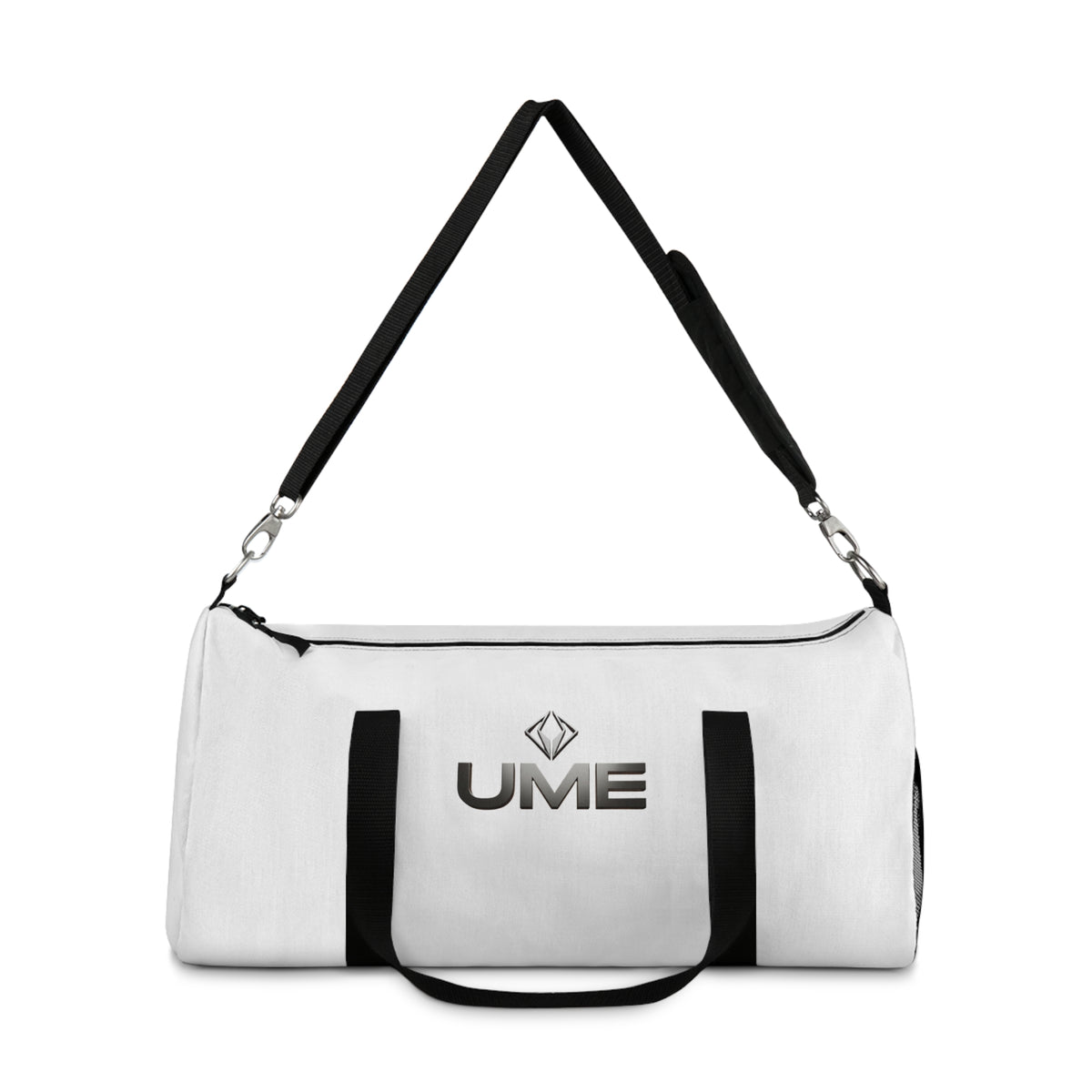 White UME Logo Duffel Bag — Travel & Gym Weekender
