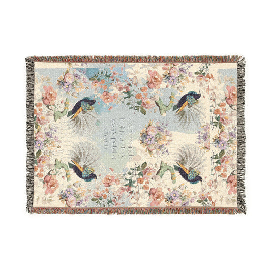 Vintage Floral & Bird Woven Throw Blanket – "Every Thread Tells a Story" Cotton Fringe Blanket
