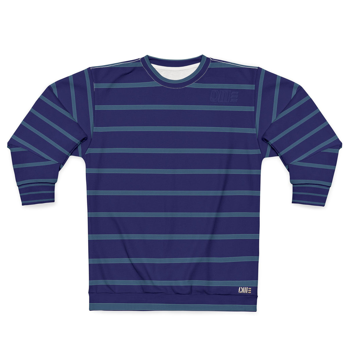 Striped Crewneck Sweatshirt — Navy & Teal All-Over Print