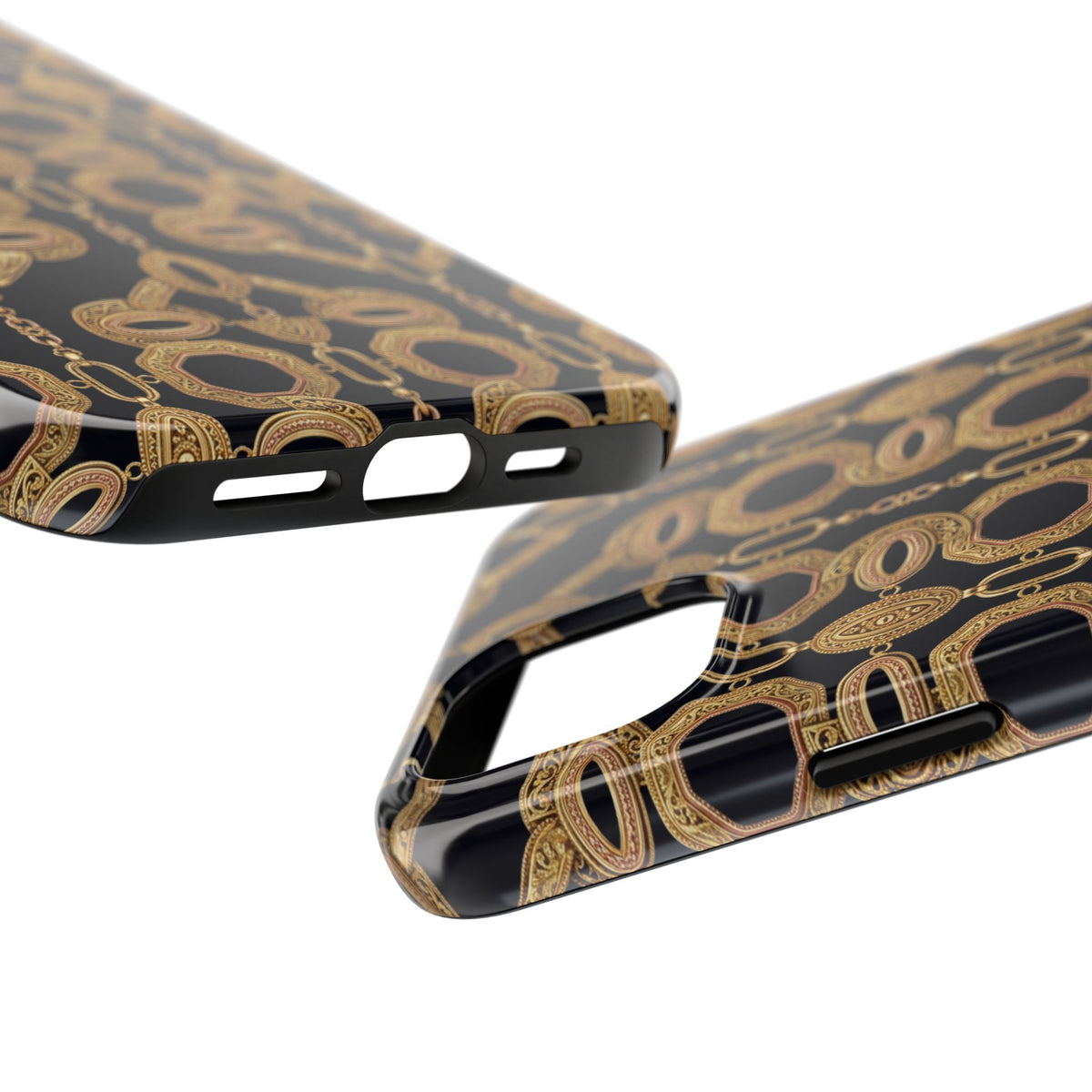 Gold Chain Phone Case — Black & Gold Ornate Chain All-Over Print Tough Cover