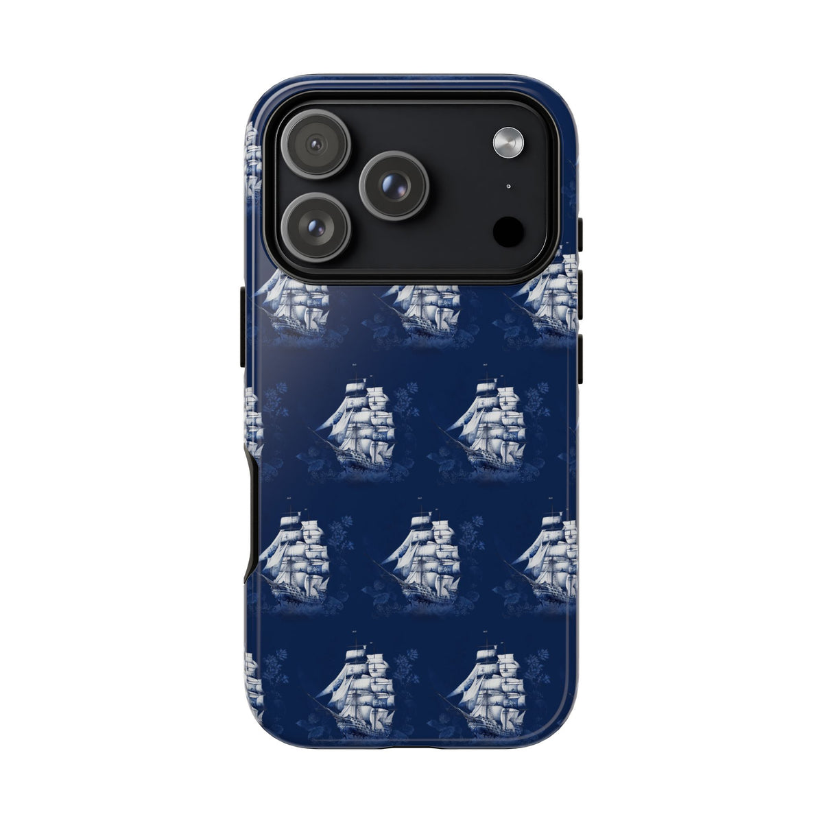 Navy Sailing Ship Phone Case — Navy Blue Vintage Nautical All-Over Print