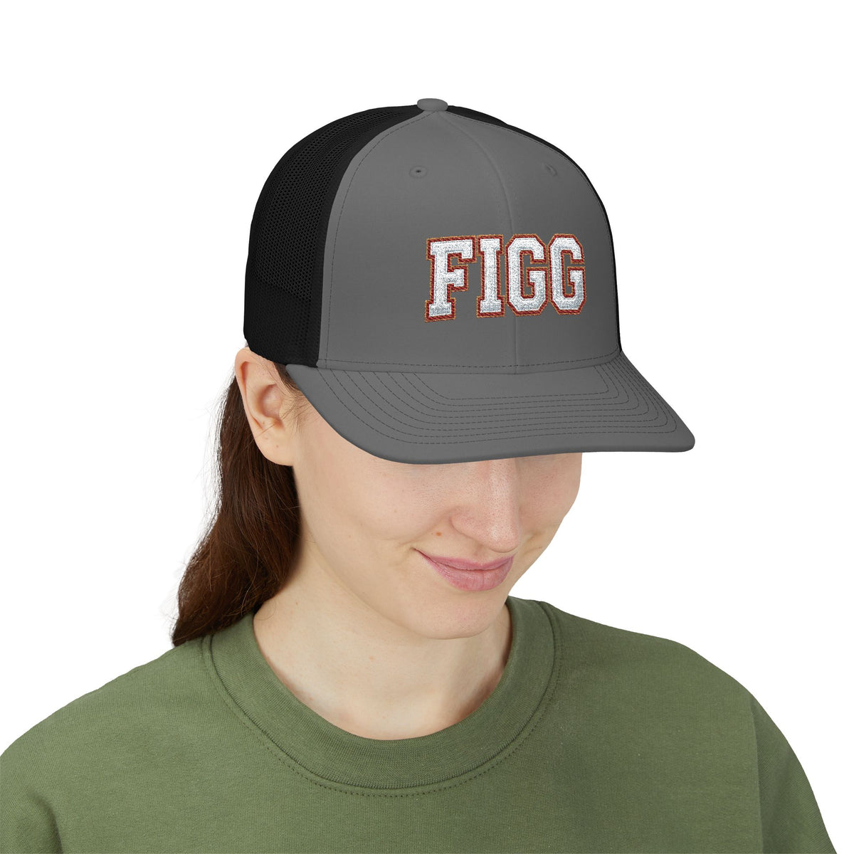 FFiGG Embroidered Vintage Trucker Cap — Black, Grey & Loden