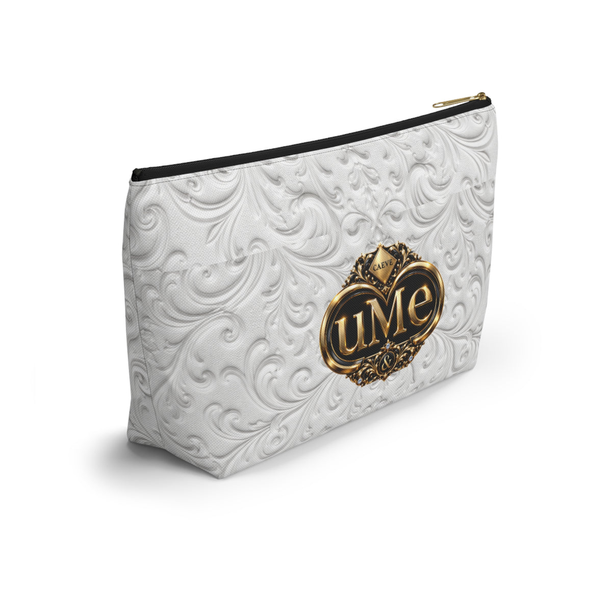 White UME Gold Crest Accessory Pouch — All-Over Print