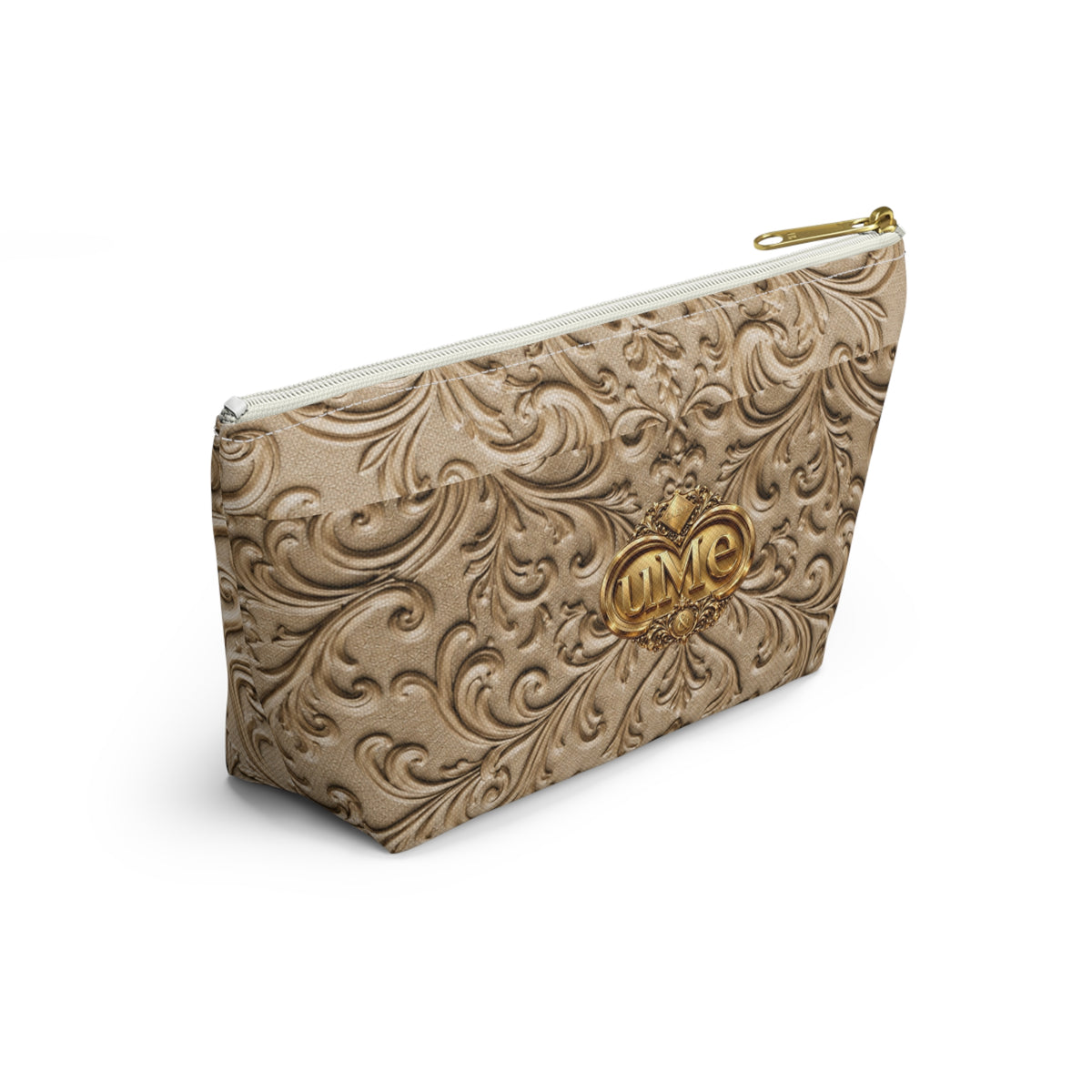 Beige UME Gold Scroll Accessory Pouch — All-Over Print