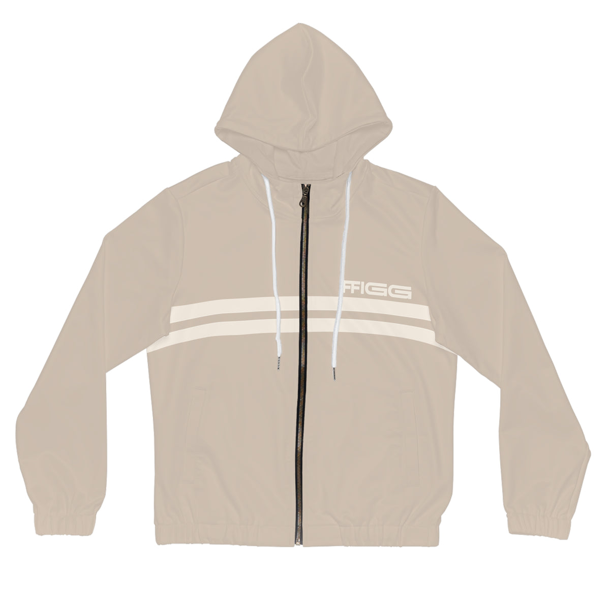Women’s Full-Zip Hoodie with Retro Stripe Design — Sand Beige All-Over Print