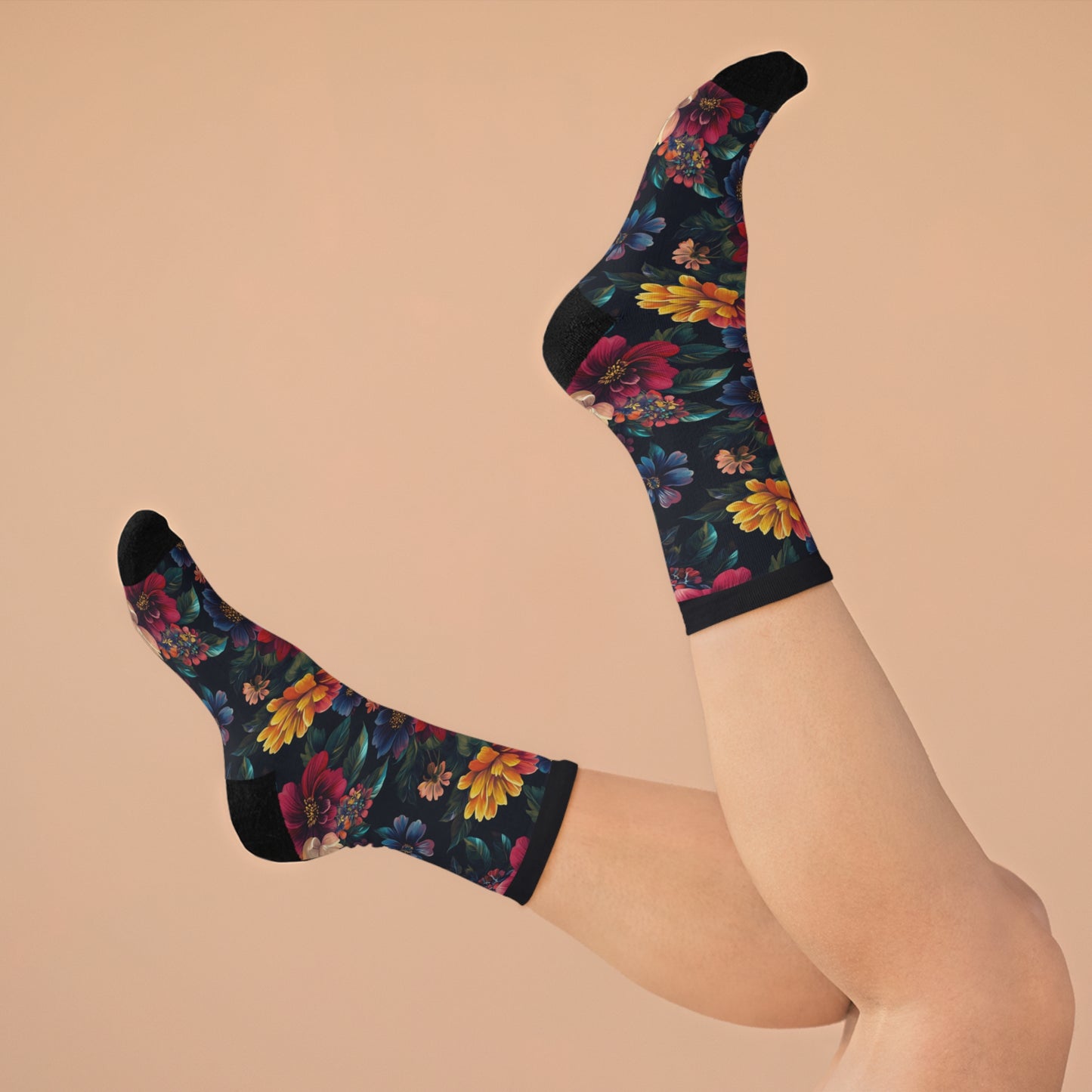 Floral Night Bloom Socks — Recycled Poly Colorful Flower Crew Socks