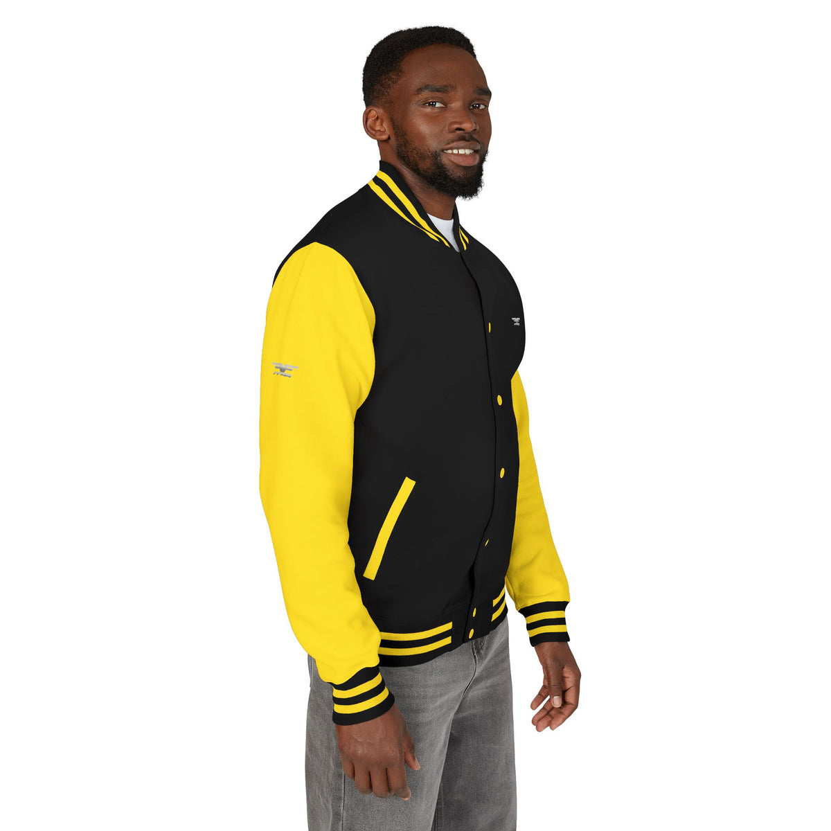 Black and White Varsity Jacket with Winged Logo