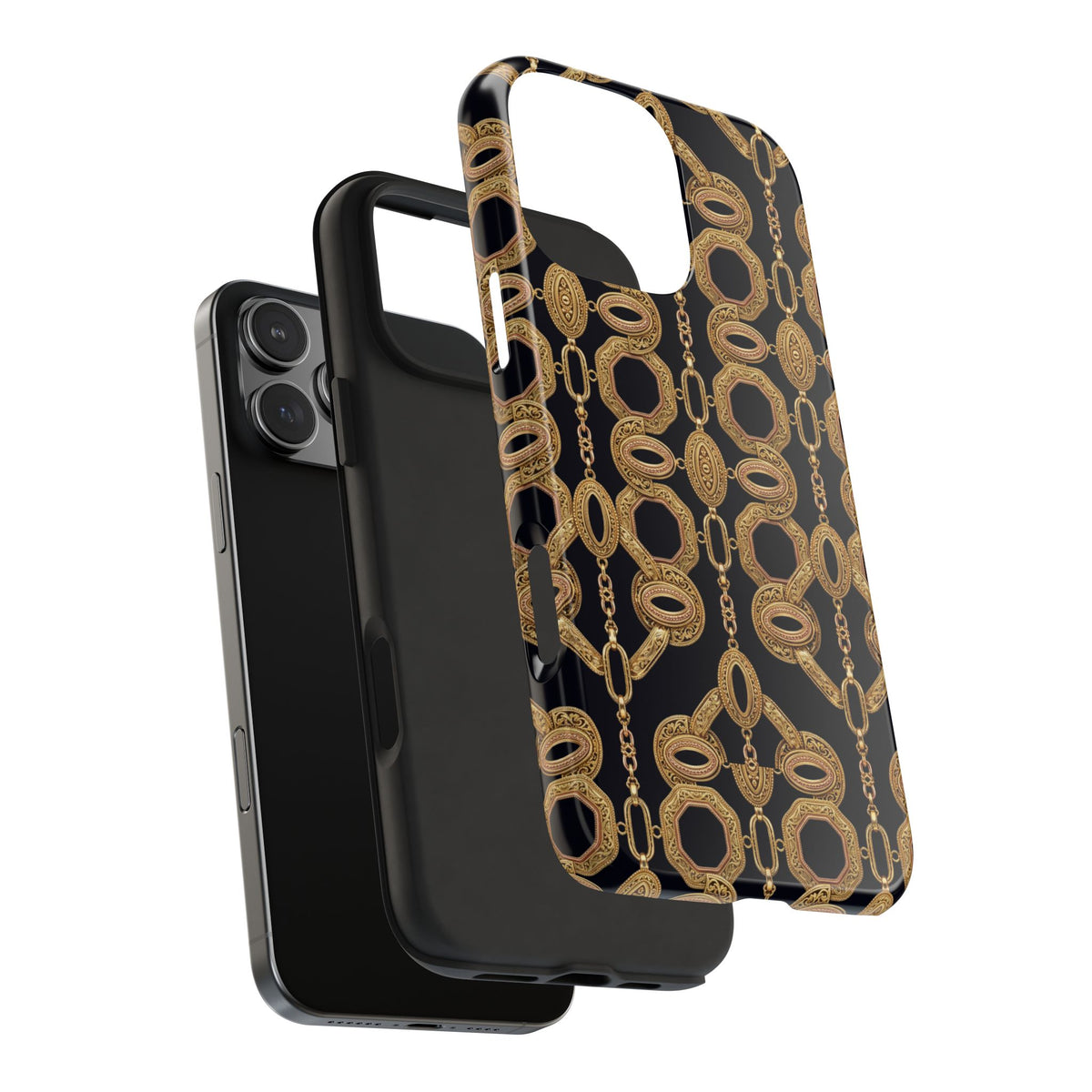 Gold Chain Phone Case — Black & Gold Ornate Chain All-Over Print Tough Cover