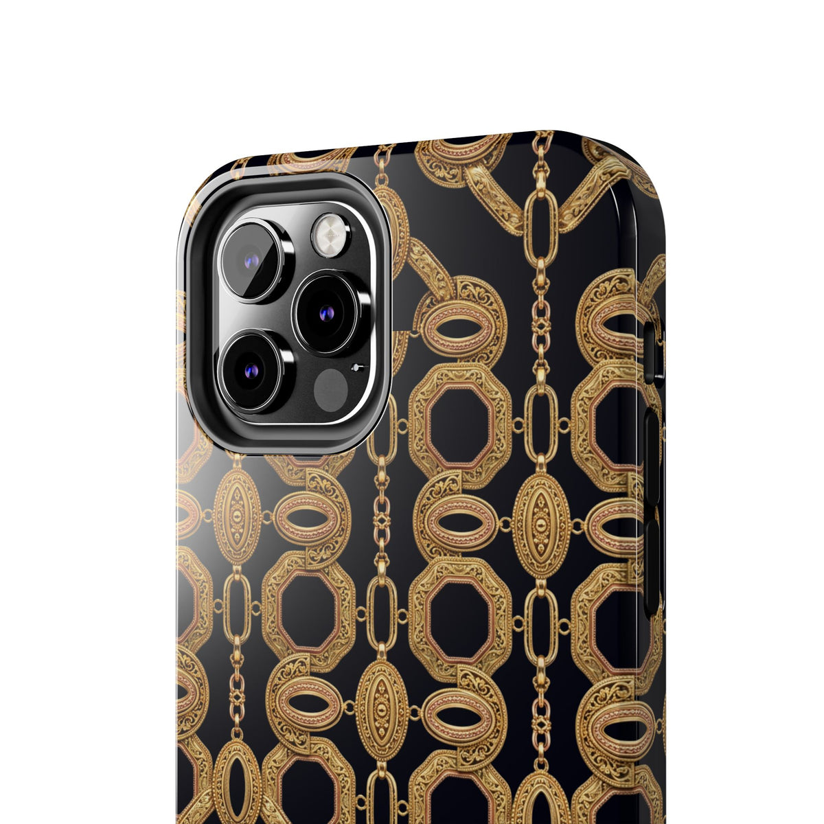 Gold Chain Phone Case — Black & Gold Ornate Chain All-Over Print Tough Cover