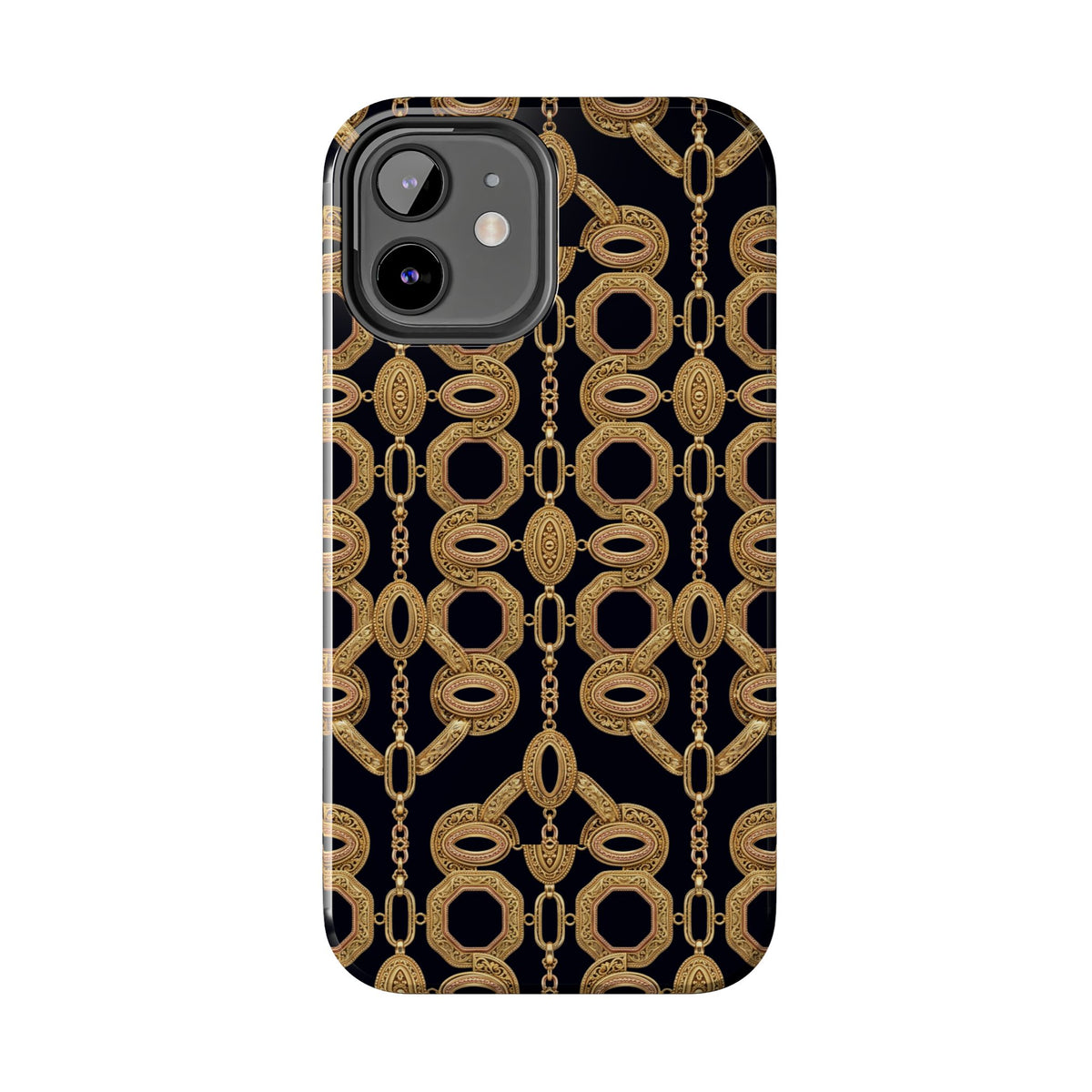 Gold Chain Phone Case — Black & Gold Ornate Chain All-Over Print Tough Cover
