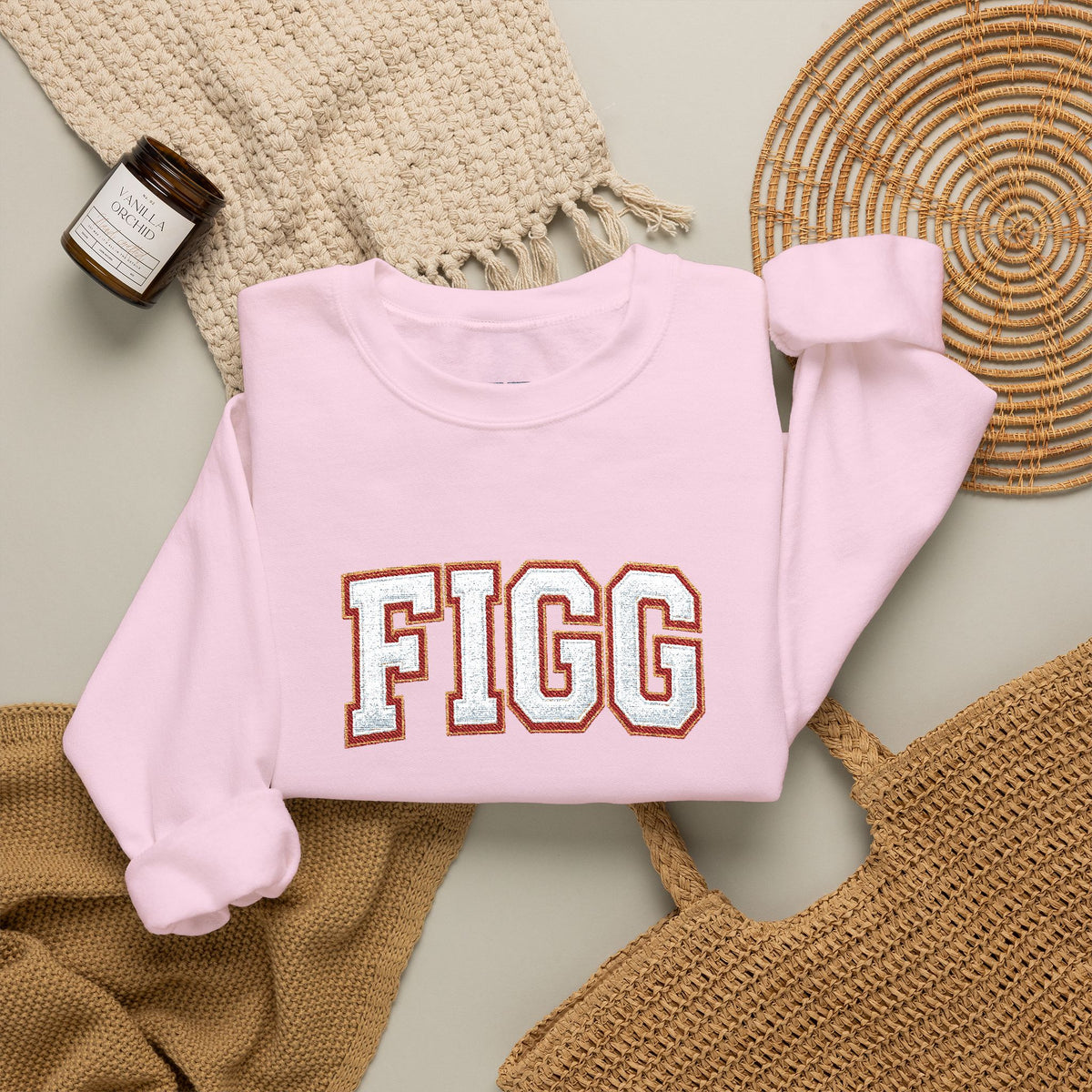 FFiGG Embroidered Collegiate Crewneck — Sport Grey, Black & More Colors
