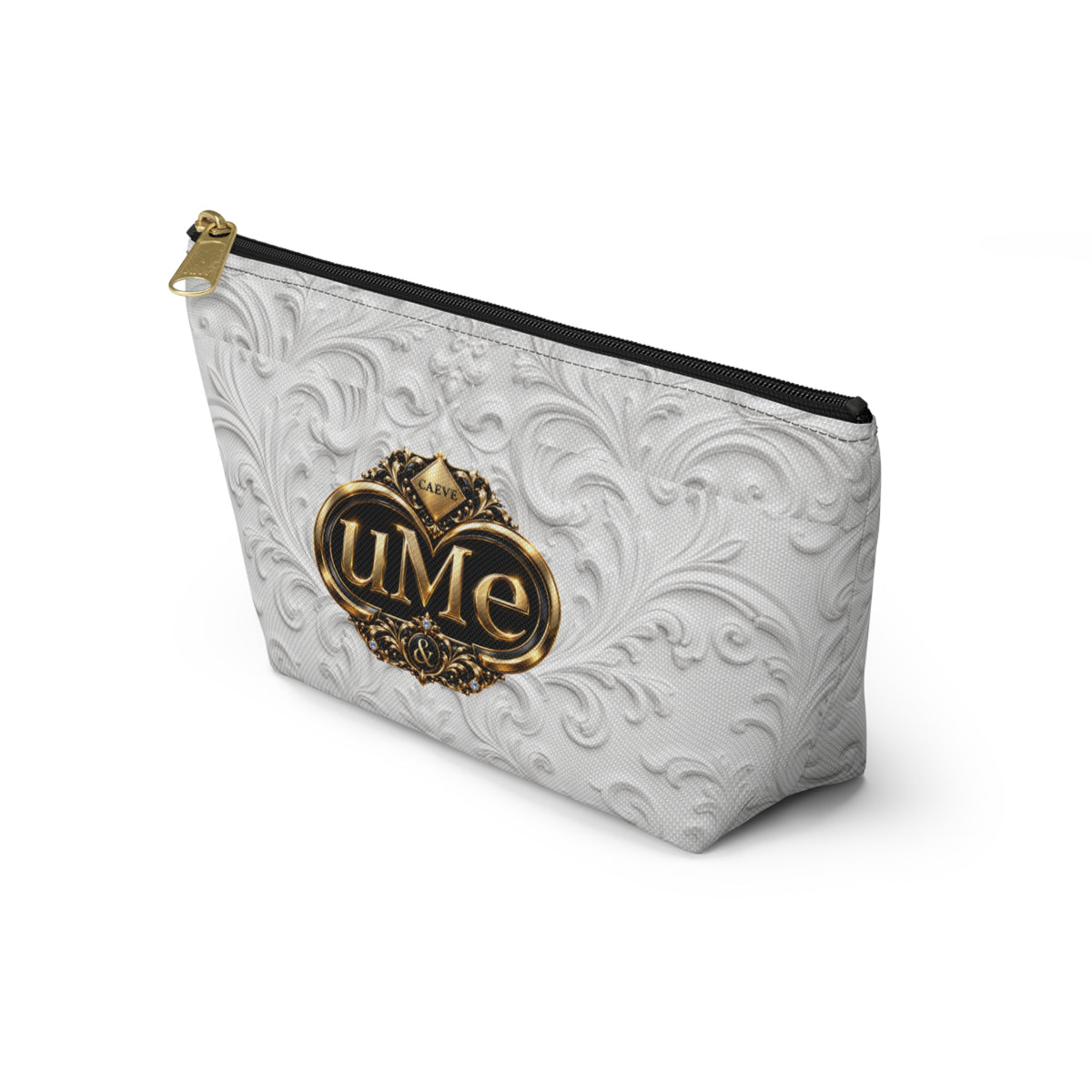 White UME Gold Crest Accessory Pouch — All-Over Print