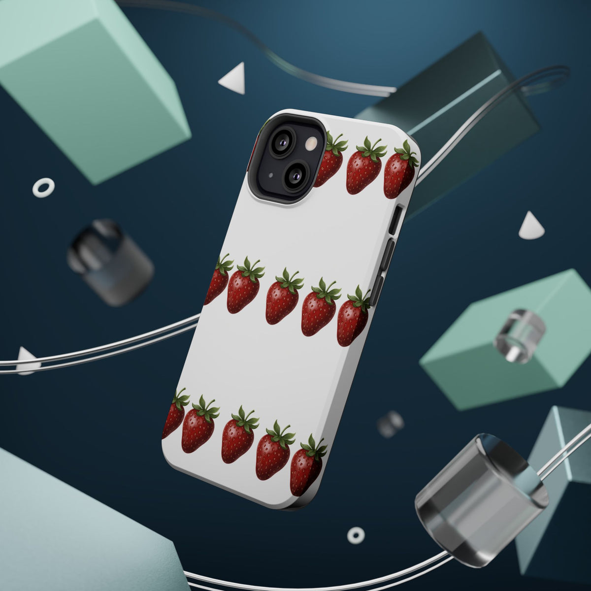 Strawberry Row Phone Case — White MagSafe Magnetic Impact-Resistant Cover