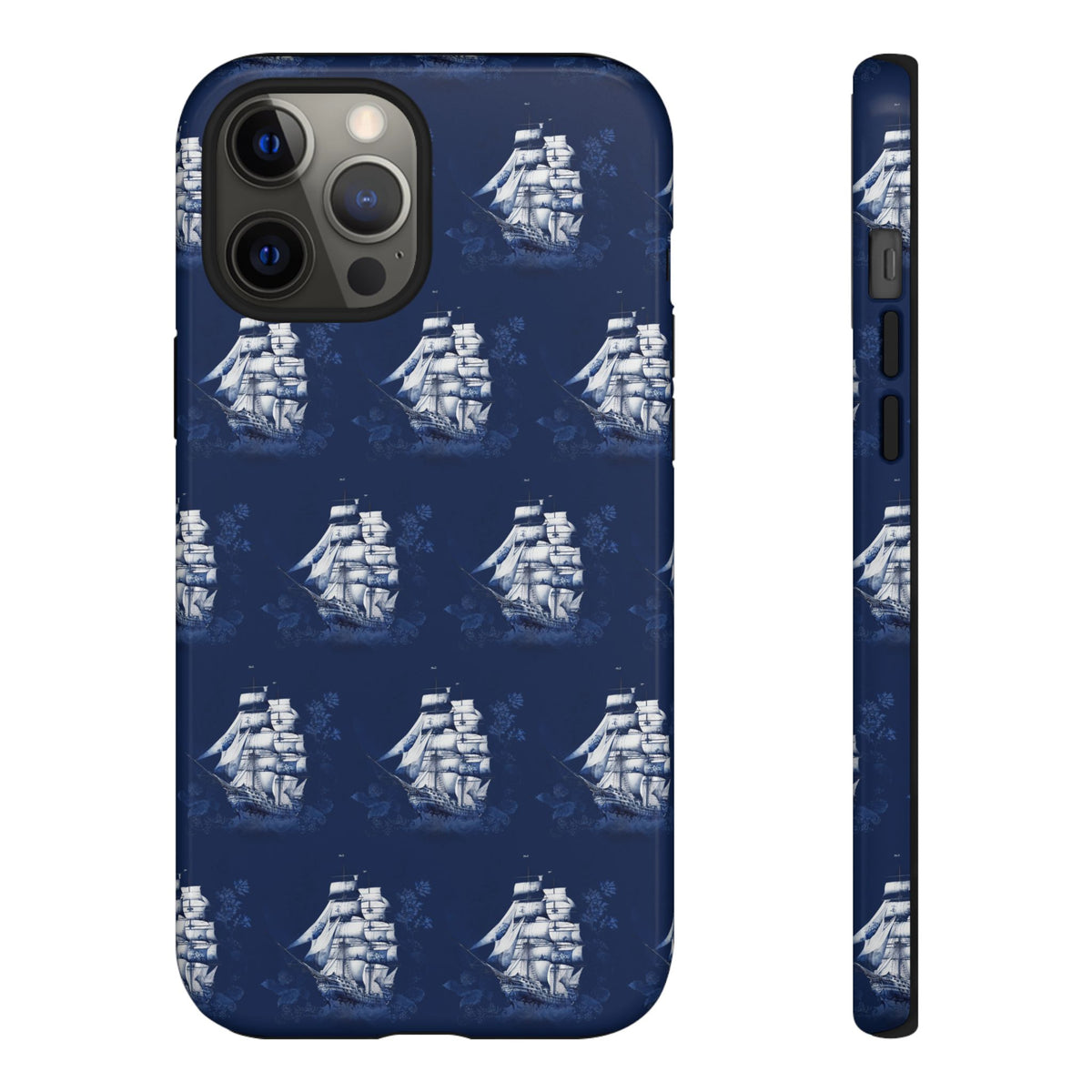Navy Sailing Ship Phone Case — Navy Blue Vintage Nautical All-Over Print